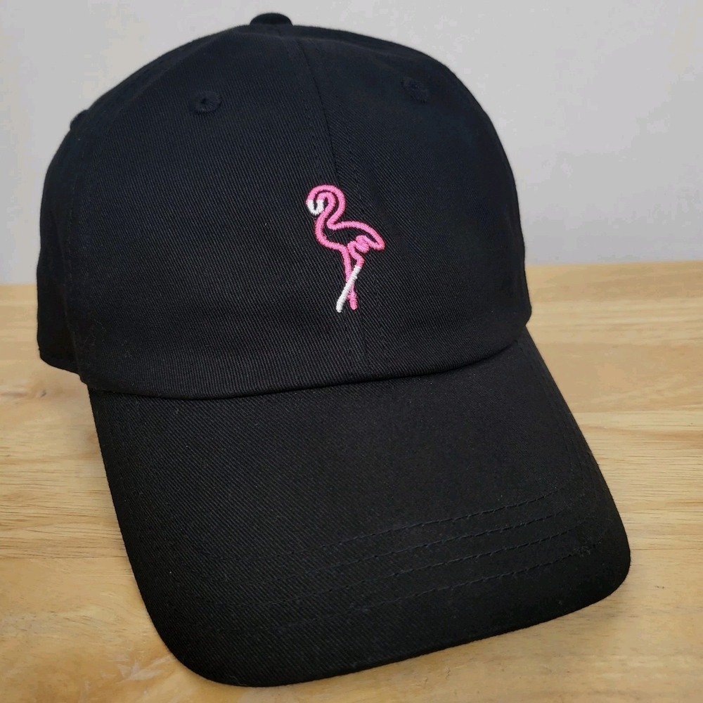 Chubbies Men's Pink Flamingo Embroidered Hat Black Adjustable OS Coastal Casual